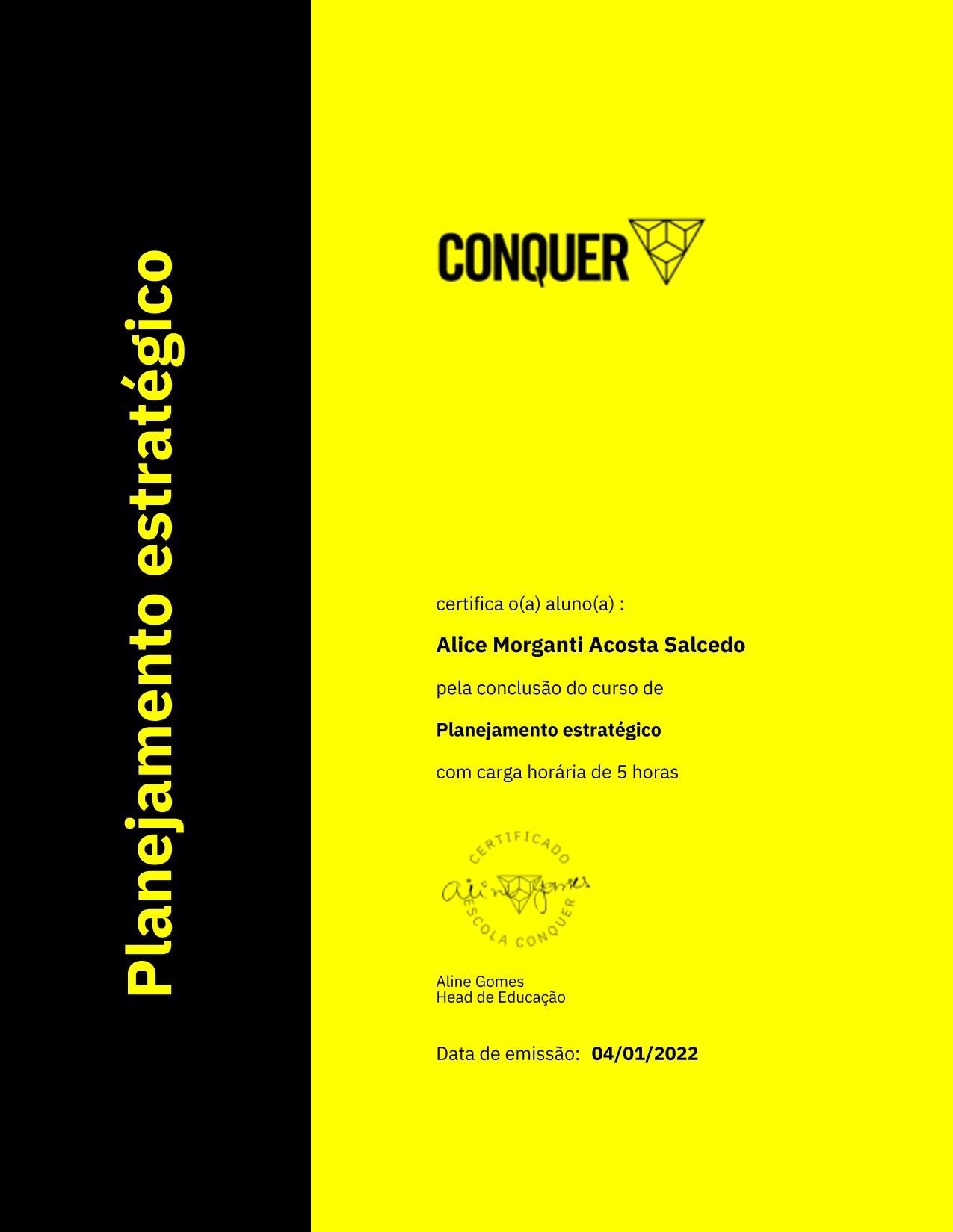 Certificado de Planejamento estratégico